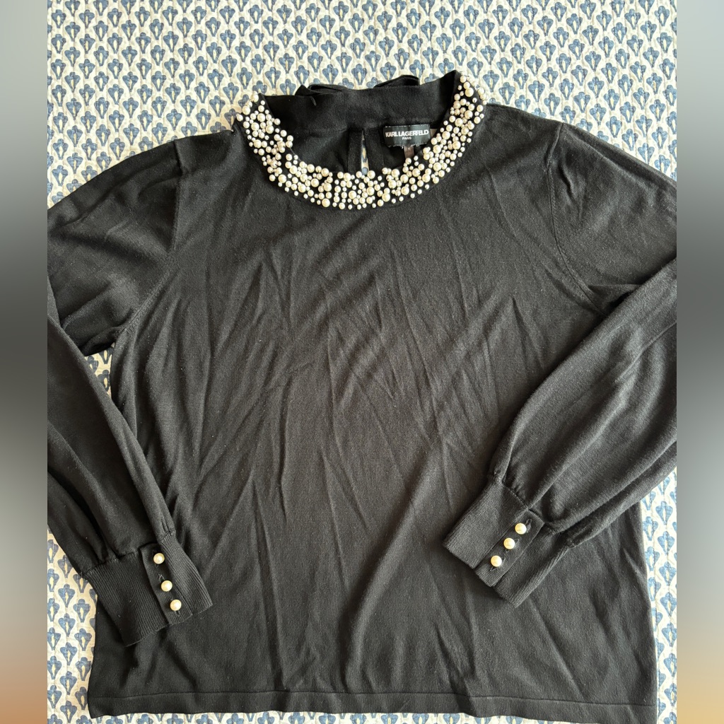 Black Pearl-Embellished Karl Lagerfeld Sweater